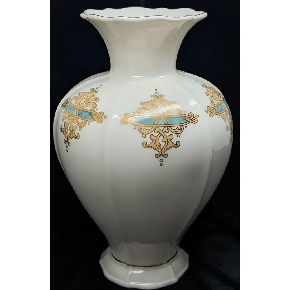Vintage Lenox Catalan Collection Vase 10" - Ivory Porcelain 24K Gold Trim EUC